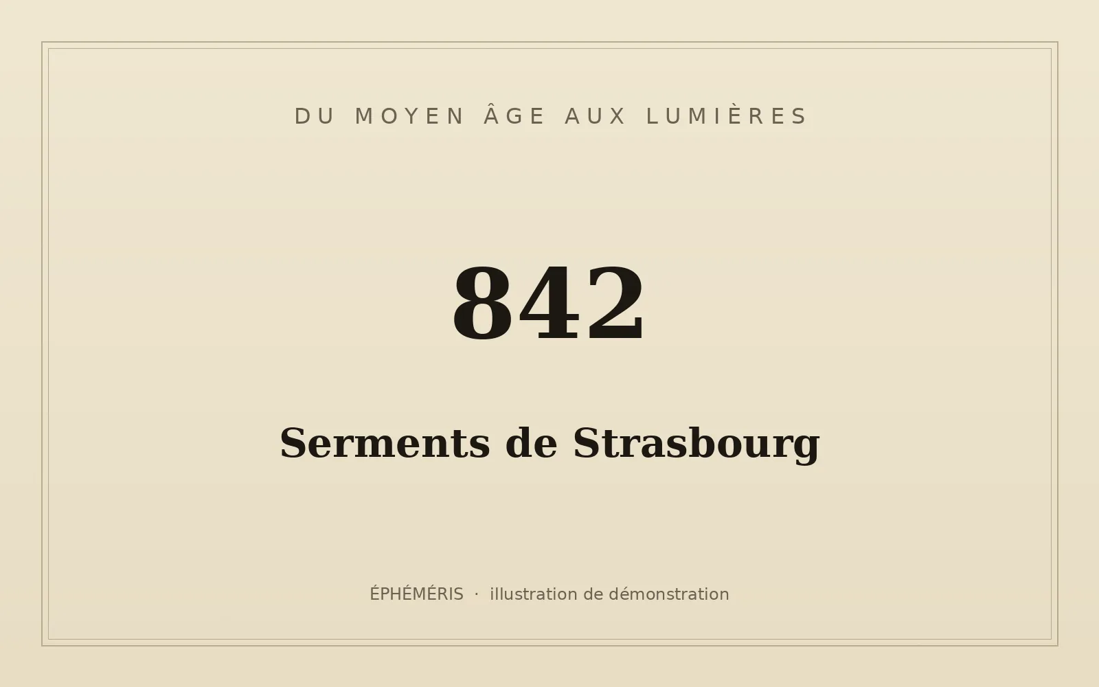 Composition typographique evoquant les Serments de Strasbourg, 842.