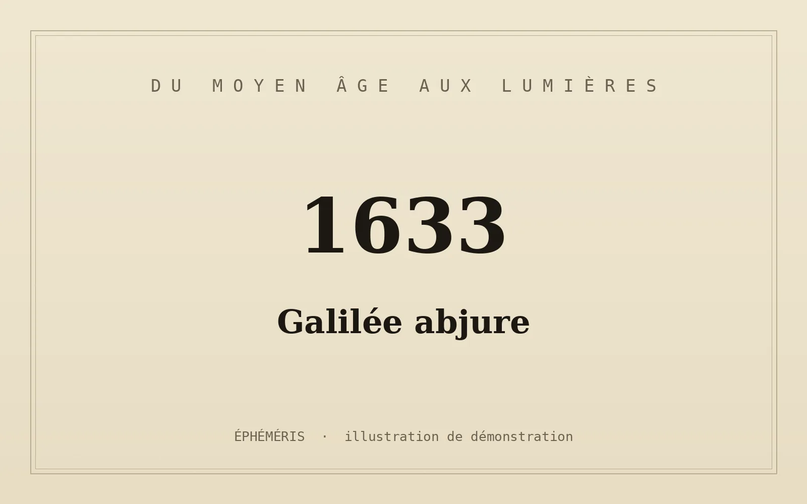 Composition typographique evoquant le proces de Galilee.