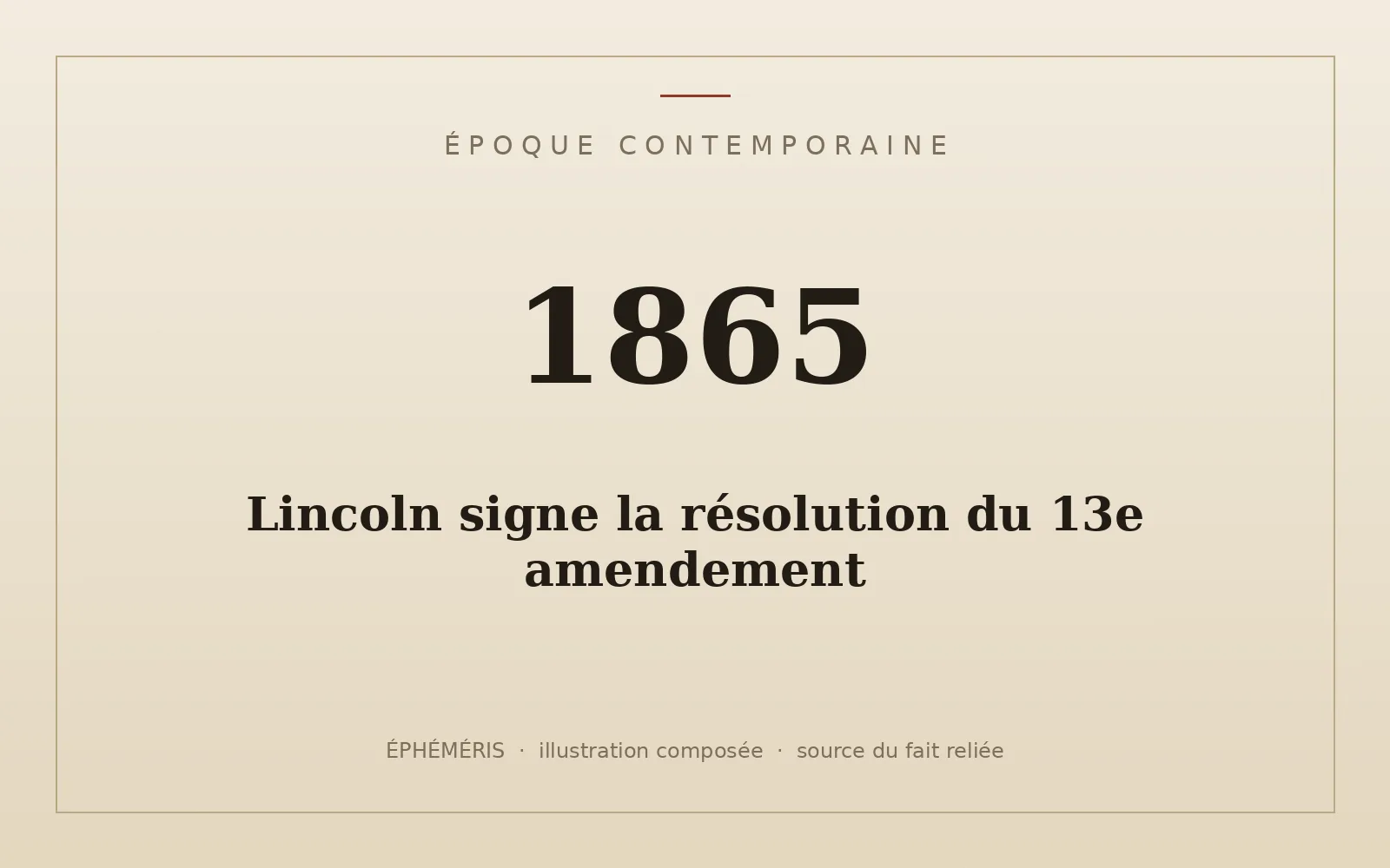 Plaque typographique : Lincoln signe la résolution du 13e amendement.