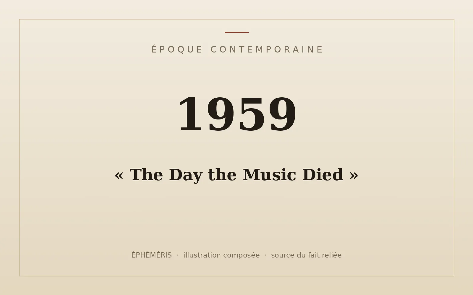 Plaque typographique : « The Day the Music Died ».