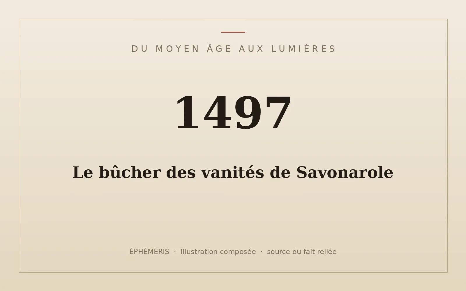 Plaque typographique : Le bûcher des vanités de Savonarole.