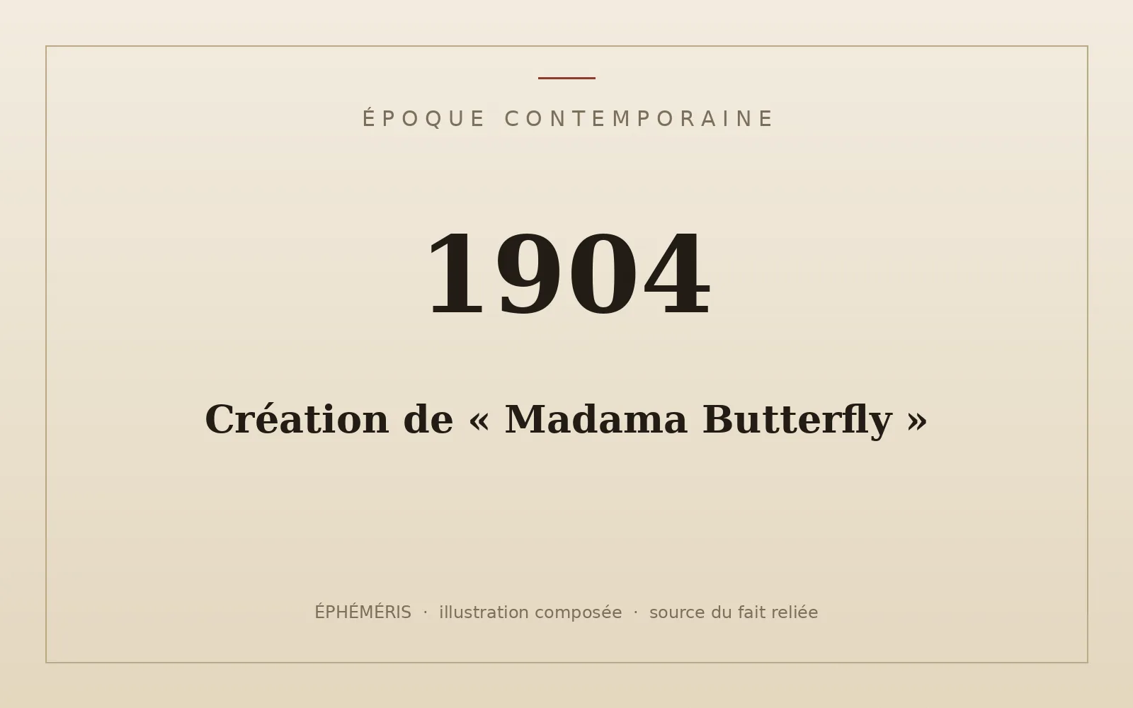 Plaque typographique : Création de « Madama Butterfly ».