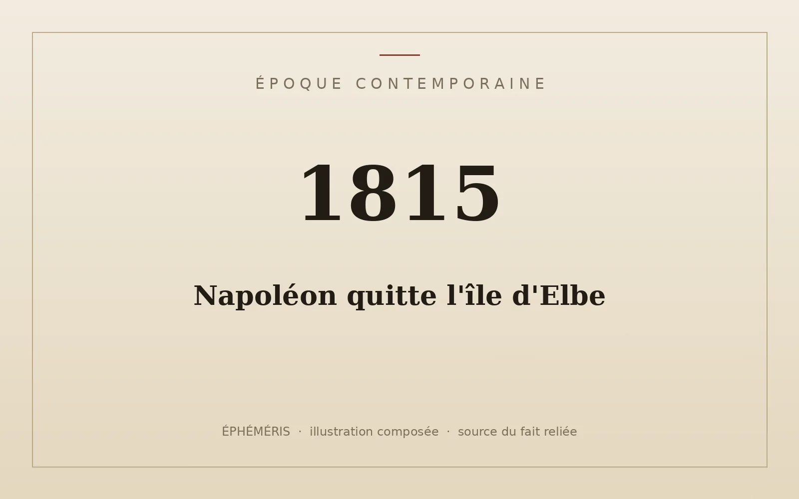 Plaque typographique : Napoléon quitte l'île d'Elbe.
